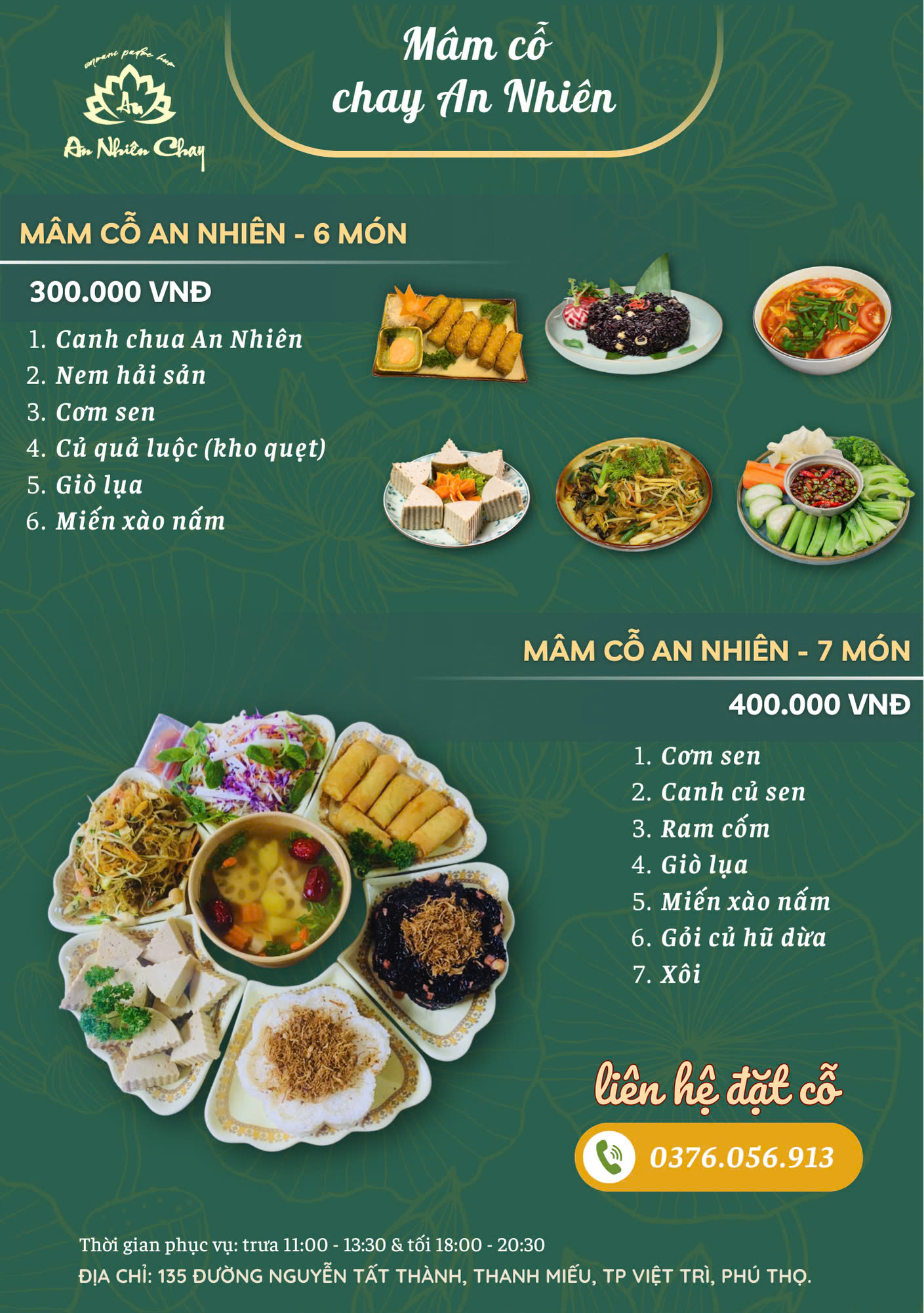 Mâm cỗ chay An Nhiên 6 món và 7 món